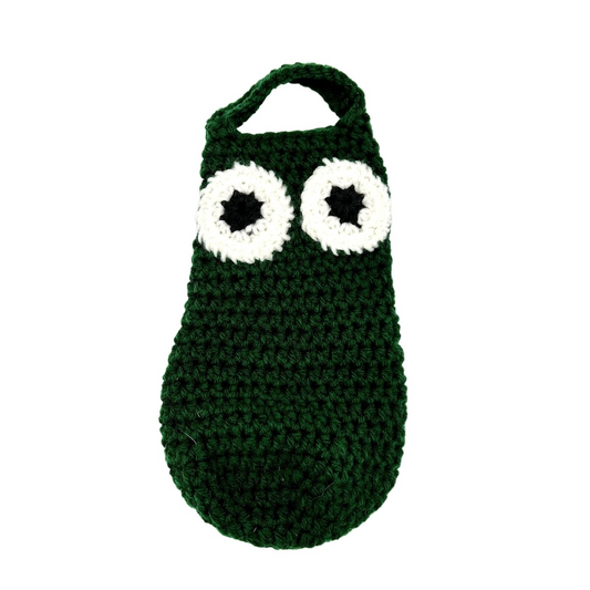 Handcrafted Crochet Bag Green Cucumber Face Halloween Trick or Treat Bag