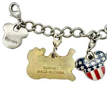 Disney Charm Bracelet Silvertone with Mickey Mouse Ruby Colored Stones Necklace