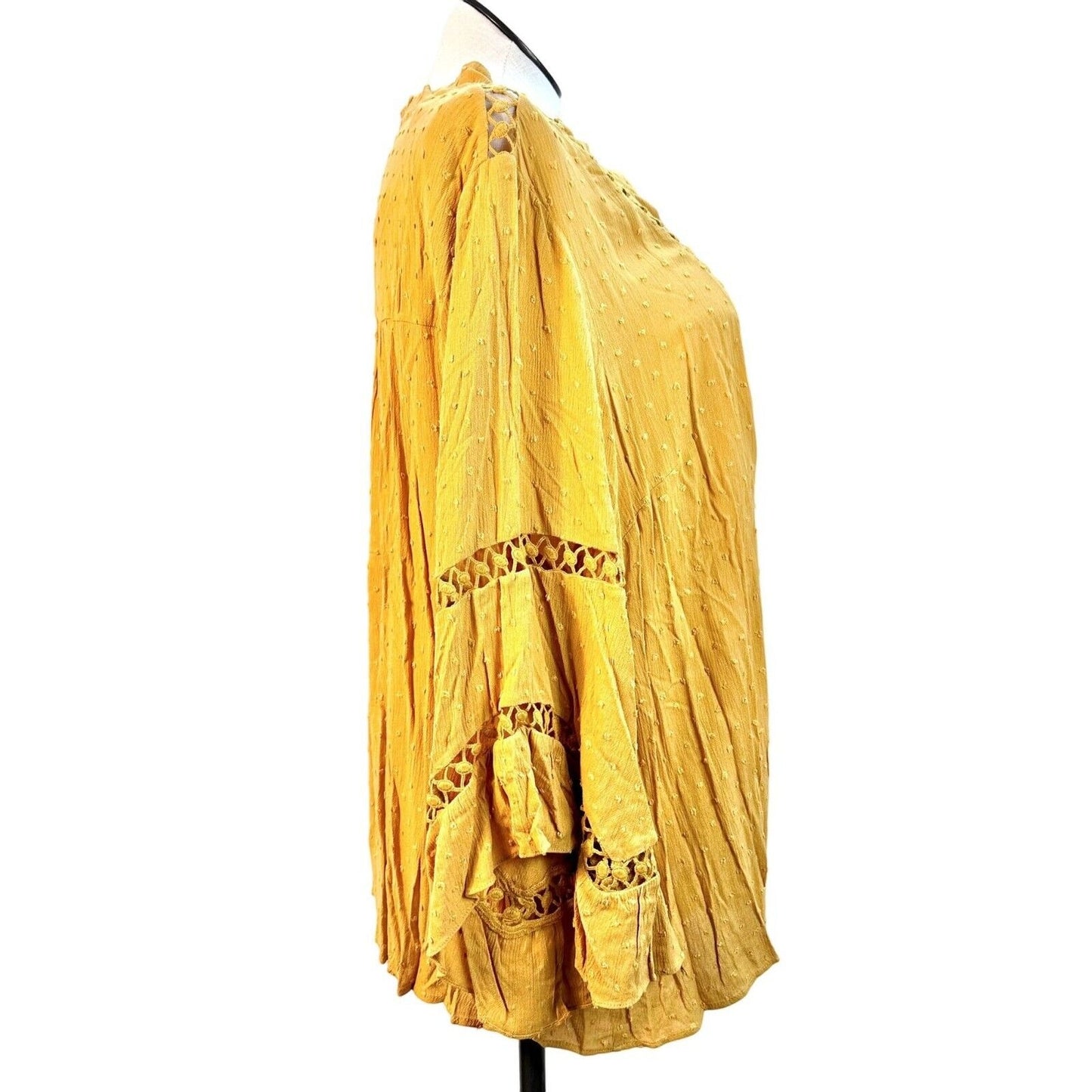 Pale Sky Peasant Top 3X Mustard 3/4 Sleeve String Tie Vneck 28 Inch Long NWT