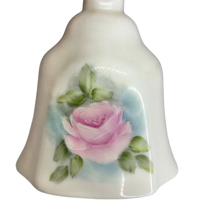H Kline Porcelain Hand-Painted 5" Hand Bell Eggshell W Pink Rose Gold Accent EUC