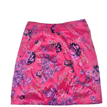 Free People Women's 4 Avas Print Miniskirt in Deep Magenta 16 inch Long NWT