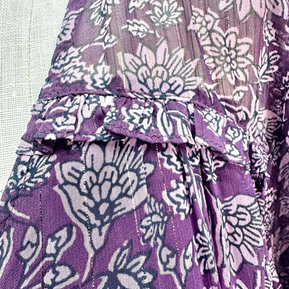 I.N. Studio Top Women's 3x Purple Flowers Gold Thread Vneck Gathered Bottom NWT