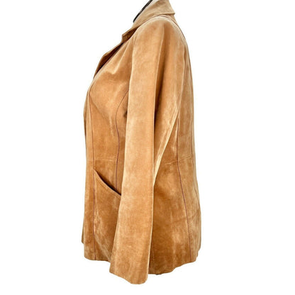 Dialogue Women's Large Camel Suede Leather Coat Polyester Lining