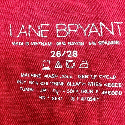 Lane Bryant Top 26/28 Red Vneck Long Sleeve 26.5 inch long EUC