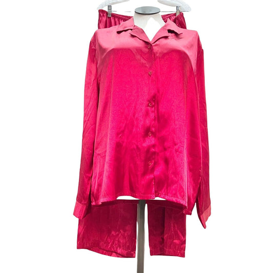 Gilligan & O'Malley XL Red Sateen Pajama Pants and Long Sleeve Button Up Top