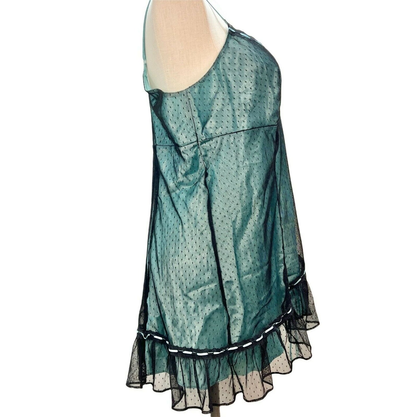 Cacique 18/20 Turquoise Black Sexy Nightie w Adjustable Straps