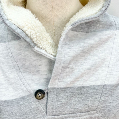 Tommy Hilfiger Shawl Collar Pullover Small Gray White Stripe Fleece Long Sleeves