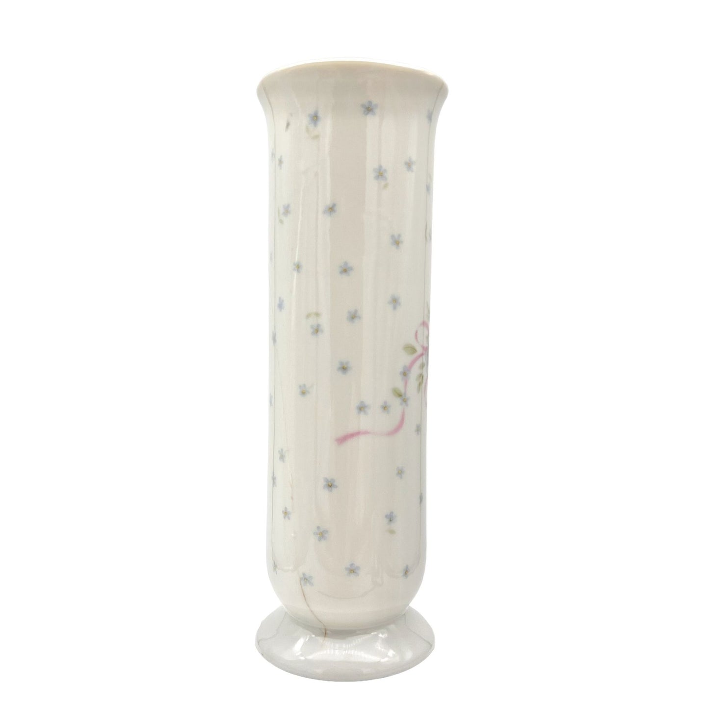 Vintage 1993 Japanese Bud Cylinder Vase By FTD Porcelain White Floral 6.5”