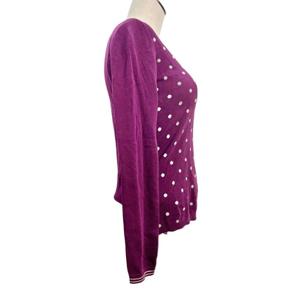 Tommy Hilfiger Pullover Sweater Small Plum White Polka Dot Long Sleeves