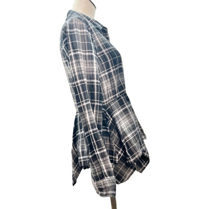 BP Womens Small Black Plaid Long Sleeve Top with Sharkbite Peplum Bottom