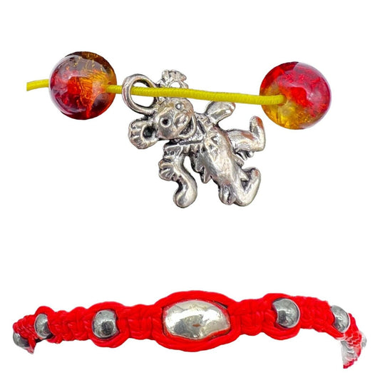 Bracelets Set of 2 String Bead Grateful Dead Bear Adjustable NWOT