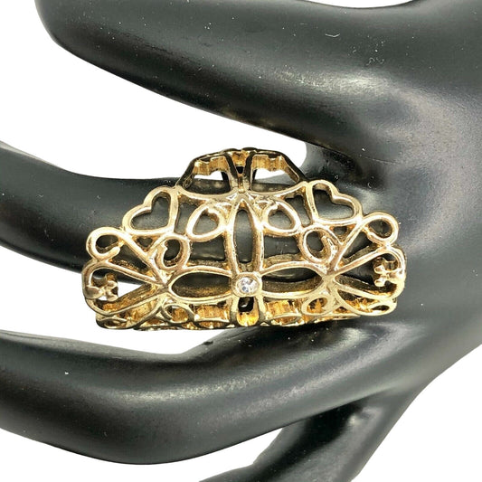 Goldtone Filigree With Crystal Ring Womens Size 6