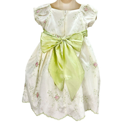 Crayon Kids Child's Dress Size 18m Green Pink Flowers Short Sleeve