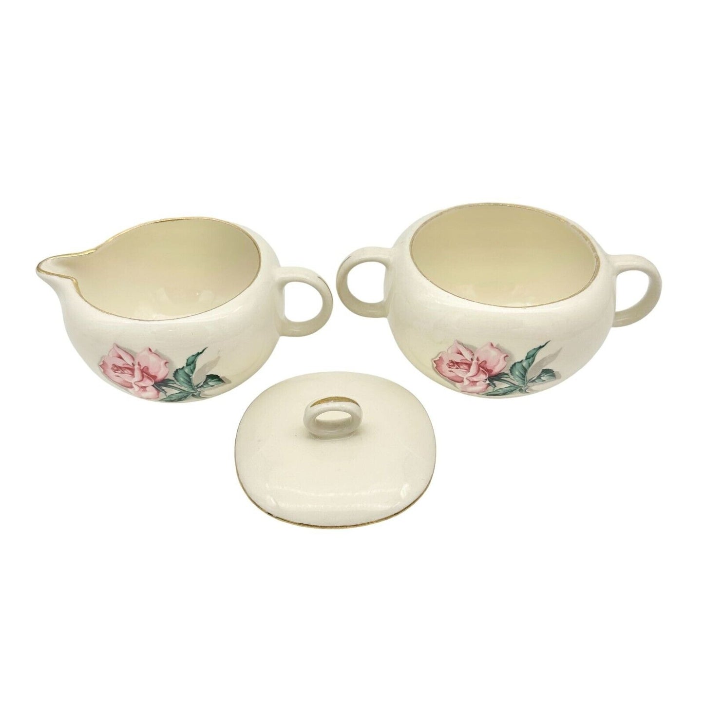 Homer Laughlin Eggshell Nautilus Rhythm Rose 2 China Creamer Sugar Bowl w/lid