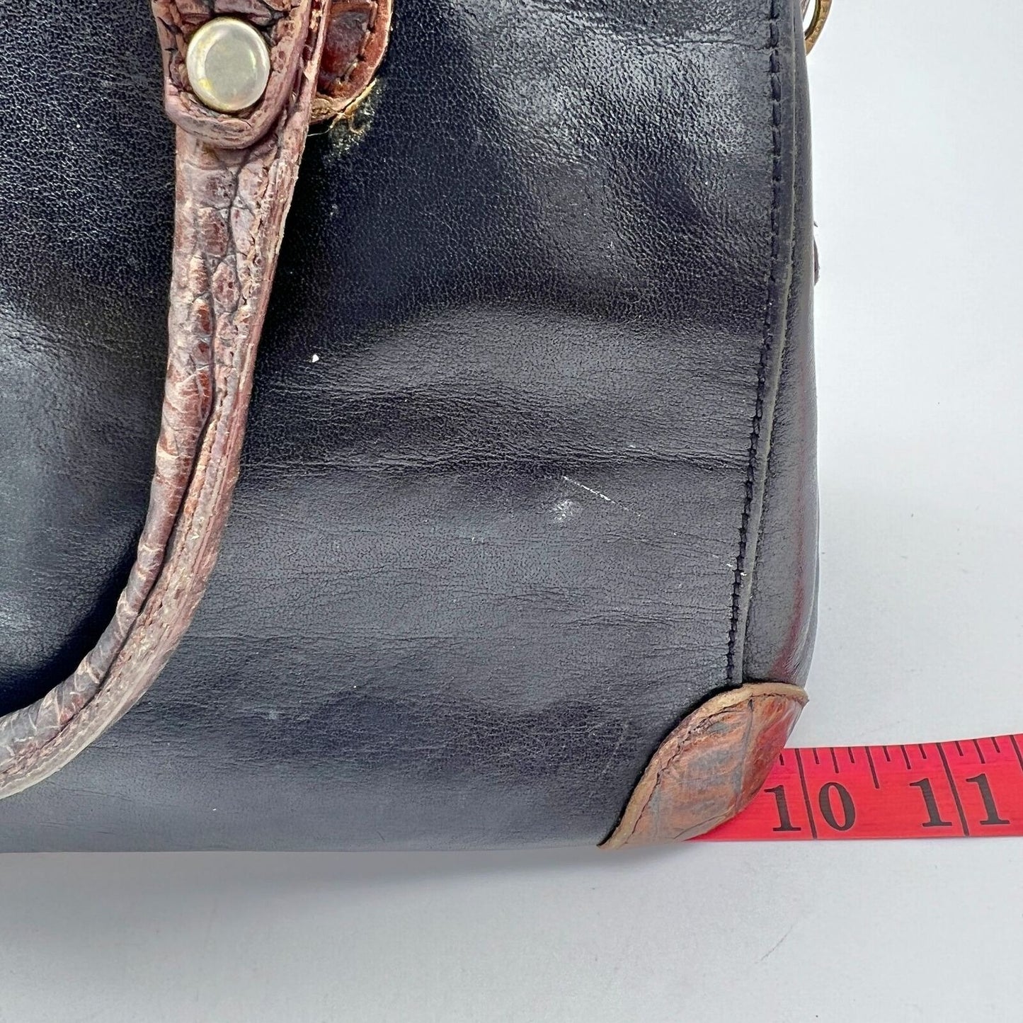 Vintage Brahmin Satchel Purse 10 x 7 x 5 Black Brown Leather Zip Closure