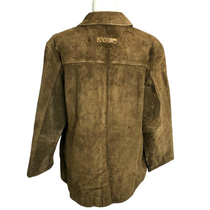 Vintage Disney Store 2XL Brown Leather Jacket W/ Winnie The Pooh Embroidery