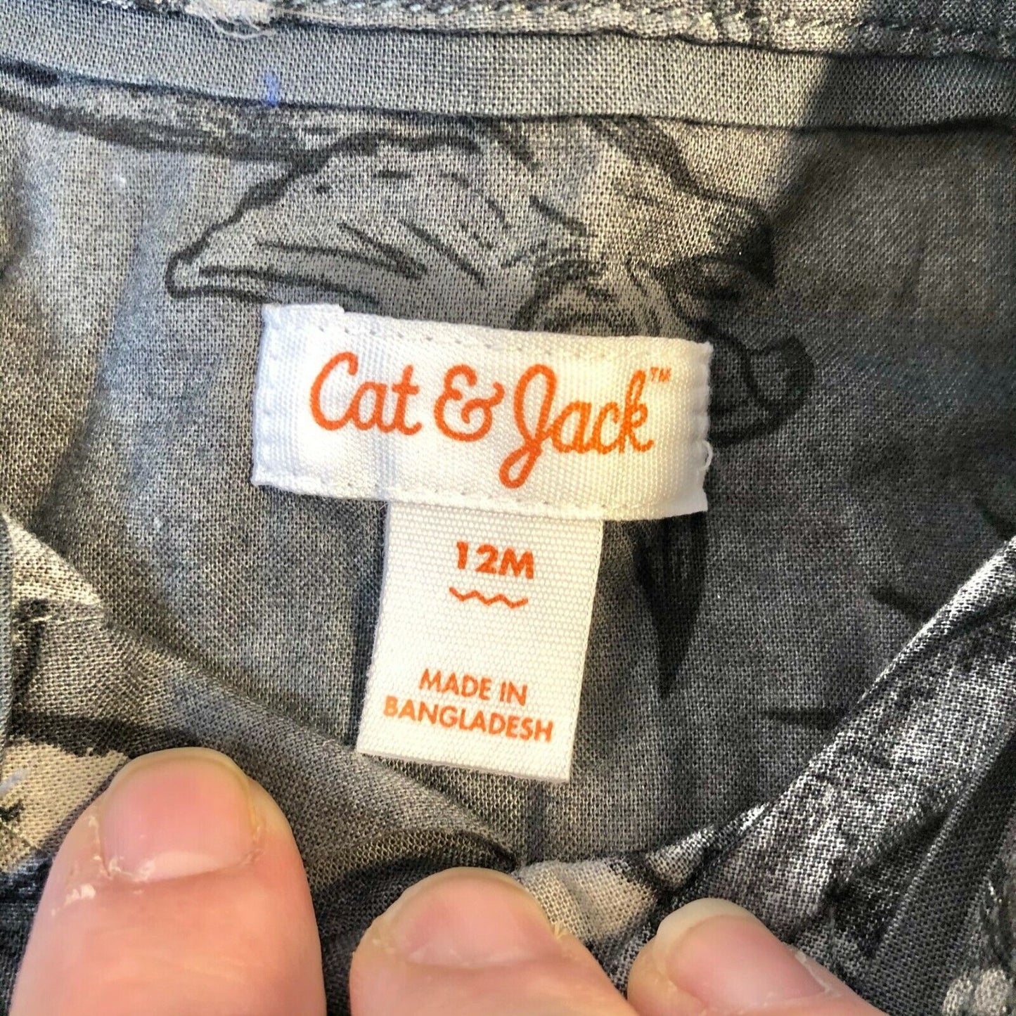 Cat & Jack 12M Dinosaur Woven Black and Gray Button Down Shirt NWT