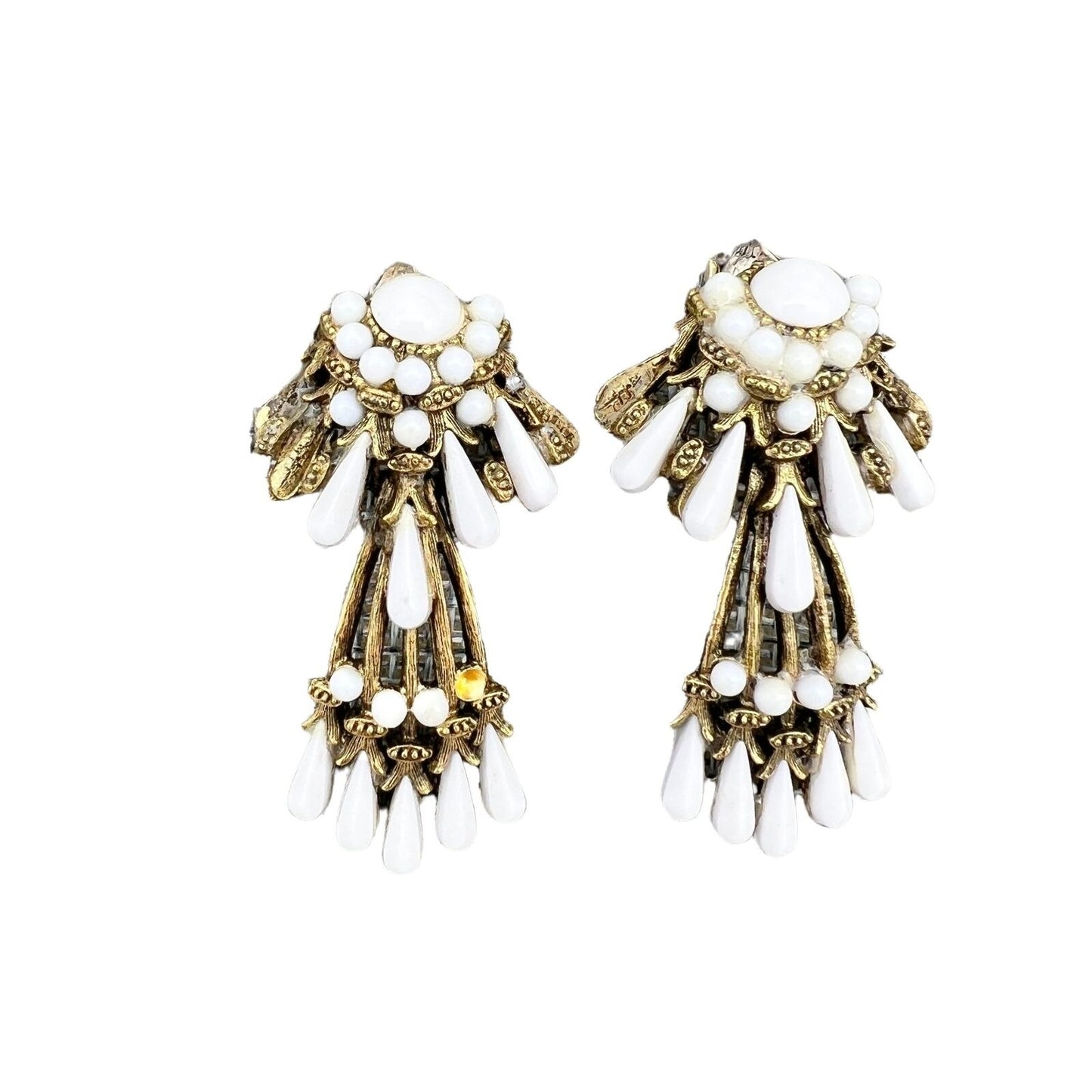 Vintage White Bead Adjustable Cuff Bracelet and White Clip-on Earrings