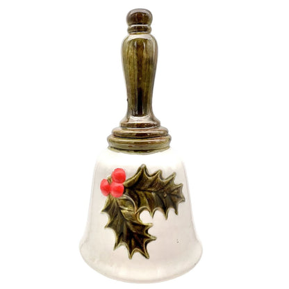 Christmas Bell 7 x 3.5 Ivory Green Holly Works