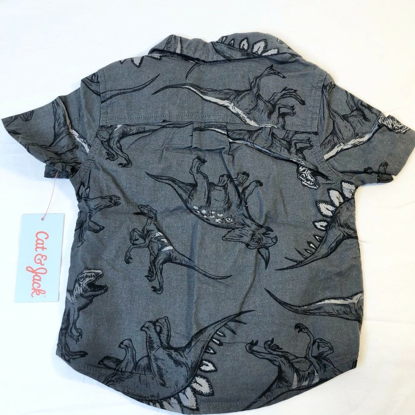 Cat & Jack 12M Dinosaur Woven Black and Gray Button Down Shirt NWT