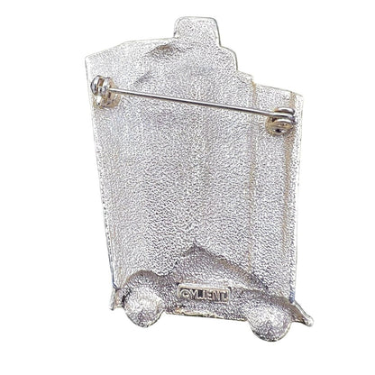 Vintage Brooch Pin 2.5 Inch Goldtone Art Deco Building Retro Car