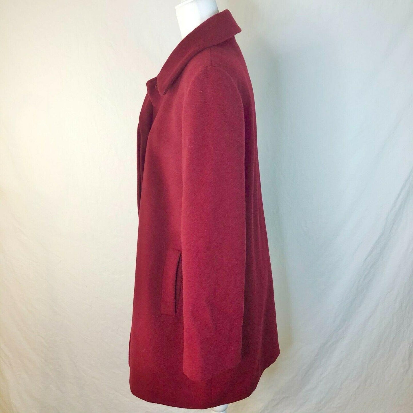 Vintage Red Wool Blend Button Front Coat Side Pockets Classic Collar Womens 12