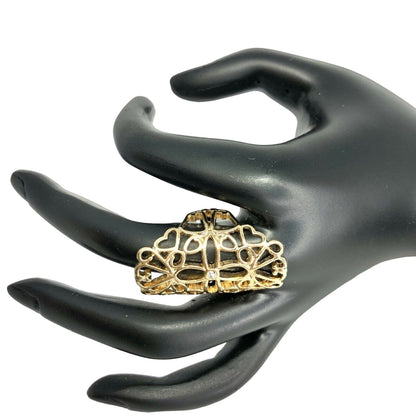 Goldtone Filigree With Crystal Ring Womens Size 6