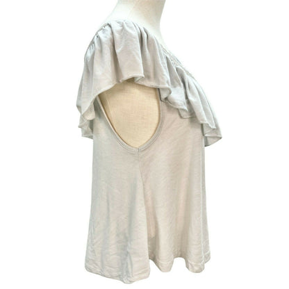 Women's Large Light Gray Sleeveless Top with Lace Neck Trim Ruffle Collar