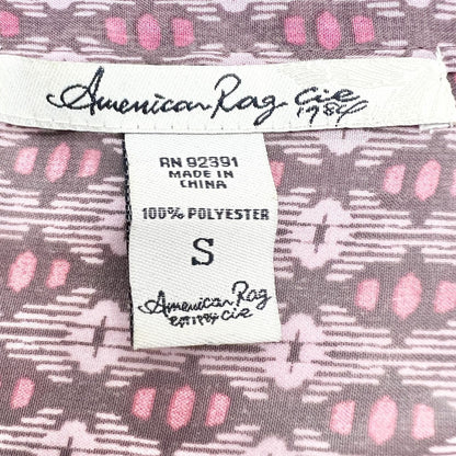 American Rag Small Purple Pattern 3/4 Sleeve Semi Sheer Top Gathered Waist NWOT