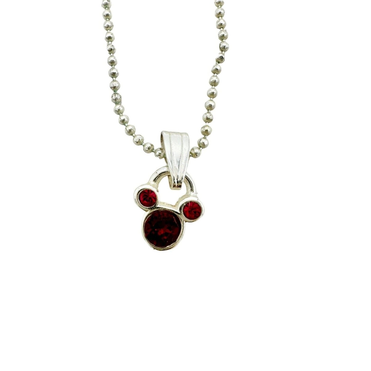 Disney Charm Bracelet Silvertone with Mickey Mouse Ruby Colored Stones Necklace