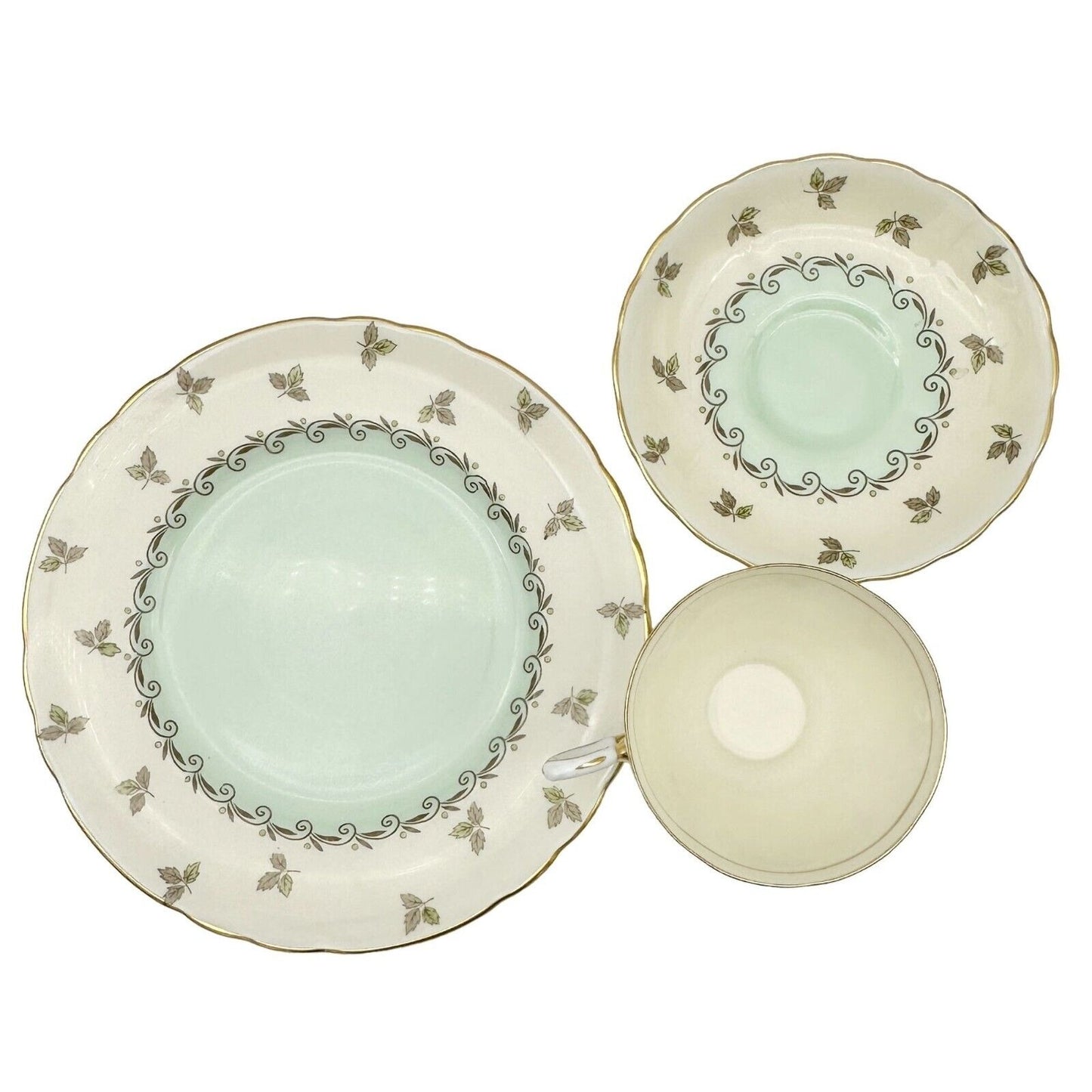 Tuscan Fine English Bone China 8.5 inch Plate Cup Saucer Green Gold Trim 02005