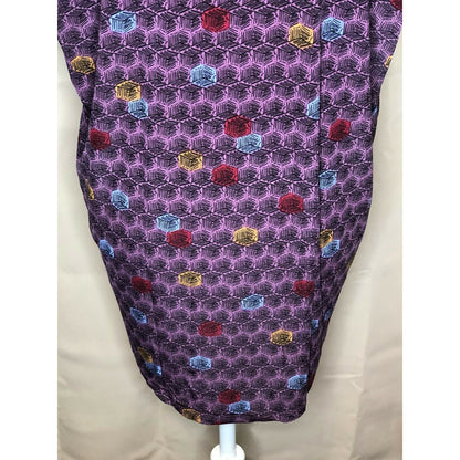 LuLaRoe Irma XXS Purple Geometric Print Short Sleeve Tunic Top Hi Low Hem