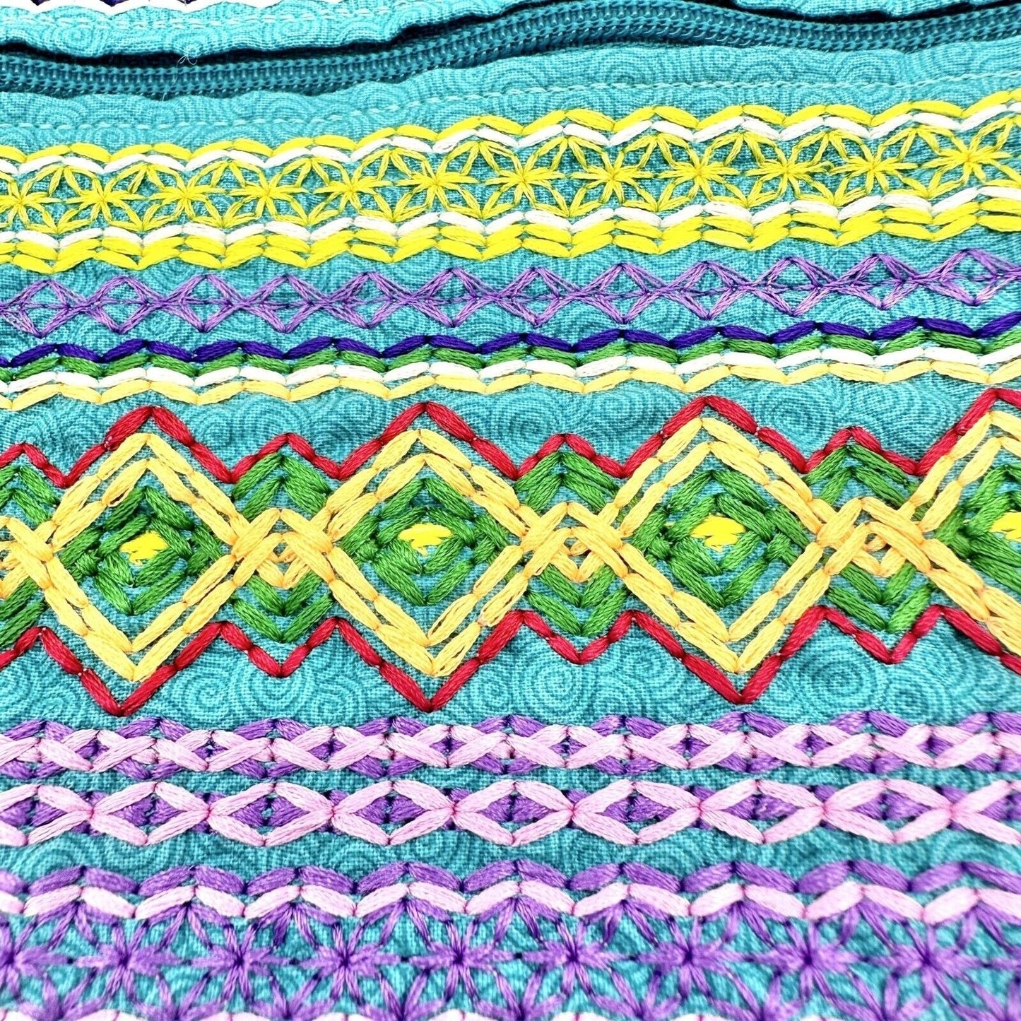 Tapestry Zipper Pouch 7.5 x 4.5 Green Multi Color Stitching NEW