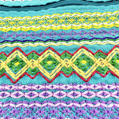 Tapestry Zipper Pouch 7.5 x 4.5 Green Multi Color Stitching NEW
