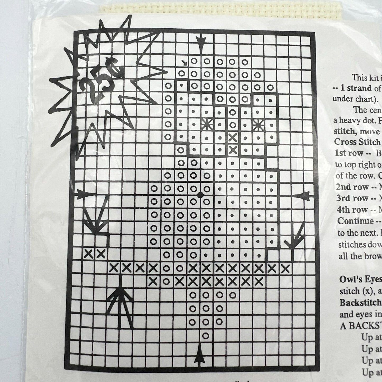 Vintage 1989 Designs by Gloria & Pat Mini Owl Beginner Cross Stitch Kit