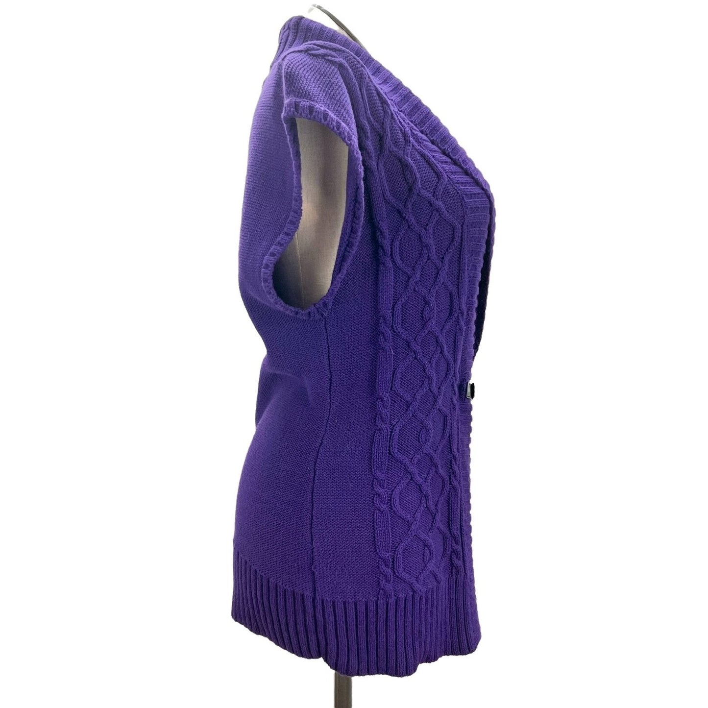 American Living Sweater Vest Women's L Purple Leather Closure Shawl Collar