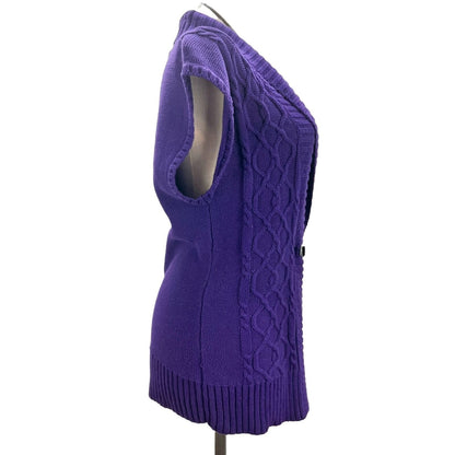 American Living Sweater Vest Women's L Purple Leather Closure Shawl Collar