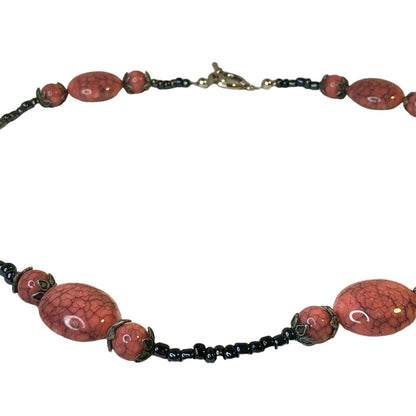 Handcrafted Necklace Mauve & Pewter Colored Beads Statement Beautiful NEW