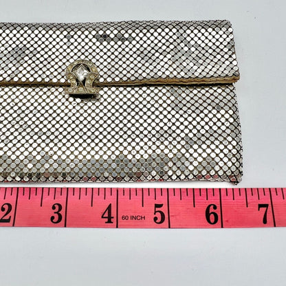 Vintage Whiting & Davis Co Purse Silver Mesh 6.5 x 3.5 Clutch Crystal Clasp