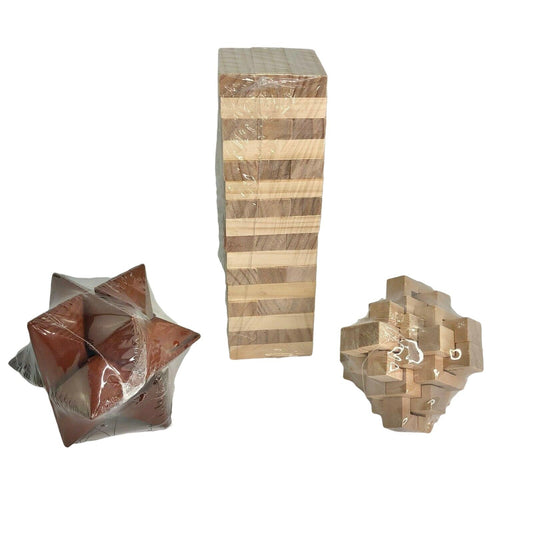 Trio of Wooden Puzzles/Games Star Building Mind Games Children Adults NEW