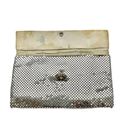 Vintage Whiting & Davis Co Purse Silver Mesh 6.5 x 3.5 Clutch Crystal Clasp