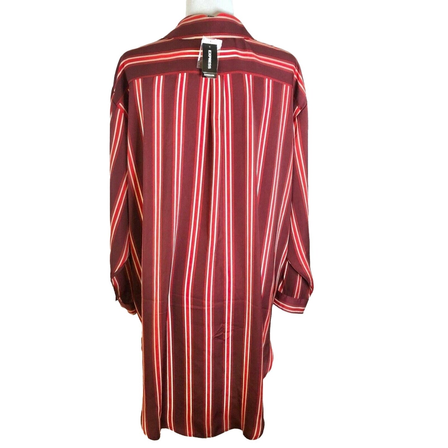 Express Striped Boyfriend Shirt Dress Small Maroon Red White Versatile NWT