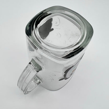 Glass Mug with Hand Painted Penguins  and Swirls 5 Inches Tall