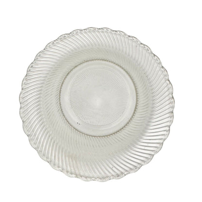 Set of 2 Vintage Scalloped Edged Bowls 12 inch Clear Glass Faceted