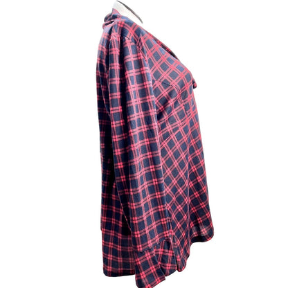 Suzanne Betro Tunic Top 3X Red Navy Plaid V-Neck Tie-Front NWT