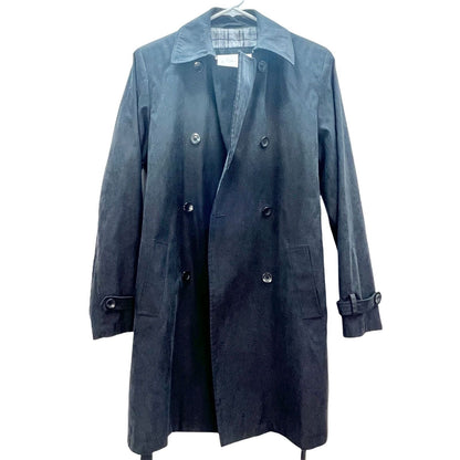 Liz Claiborne Women's Small Black Rain Coat Button Up Waist Tie