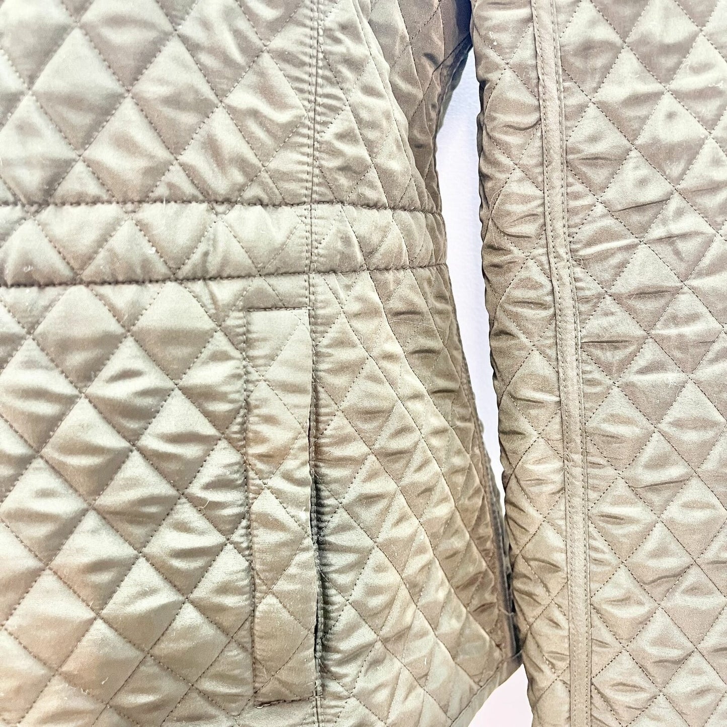 Classic Elements Women's Small Olive Quilted Jacket Fleece Lined Cinch Waist
