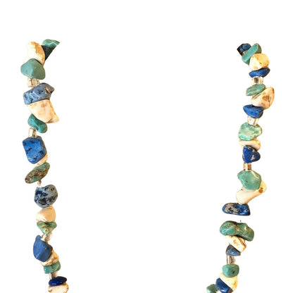 Handcrafted Necklace Beachy Stones Glass Beads Marbled Blues and White NEW