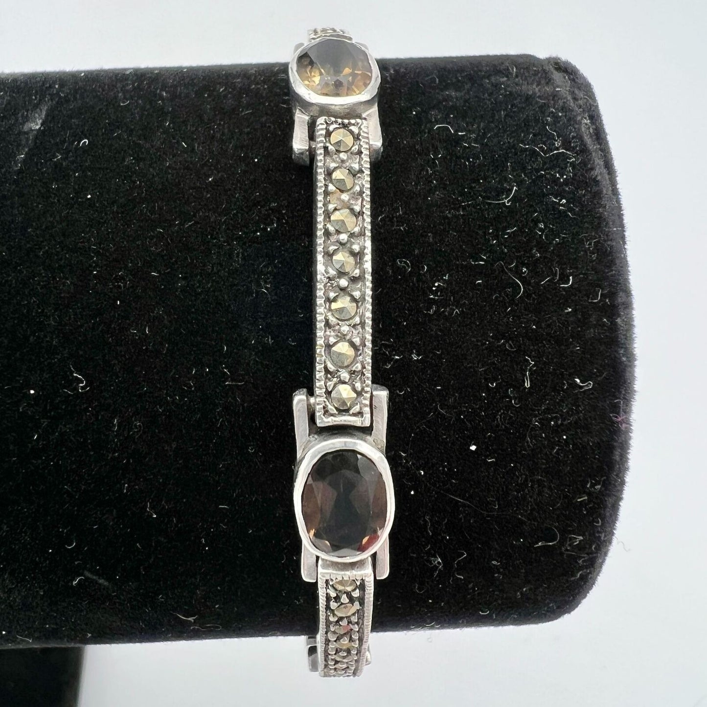 Bracelet Womens 7 in Sterling Silver Marcasite 5 Stone Clasp Closure