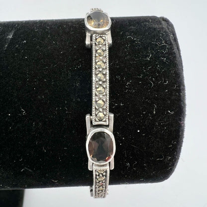 Bracelet Womens 7 in Sterling Silver Marcasite 5 Stone Clasp Closure